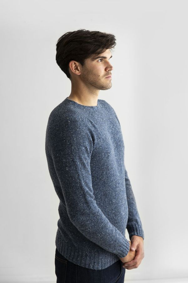 mens donegal jumper sweater denim blue wool merino 