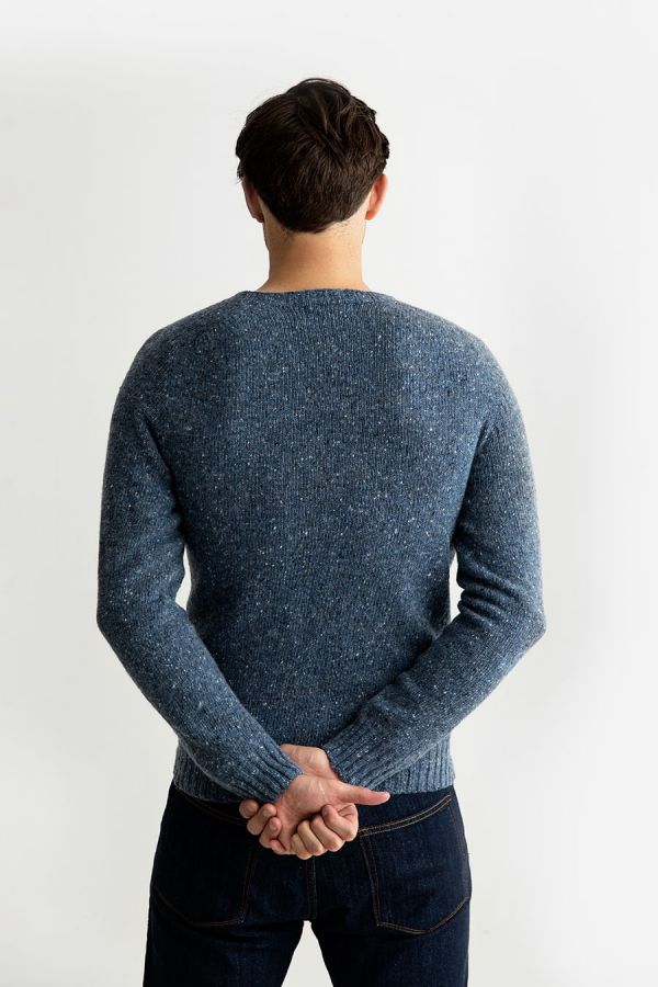 mens blue donegal merino wool jumper sweater seamless zero waste