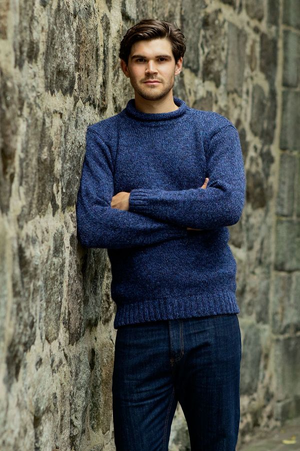 mens wool jumper sweater blue navy marl chunky