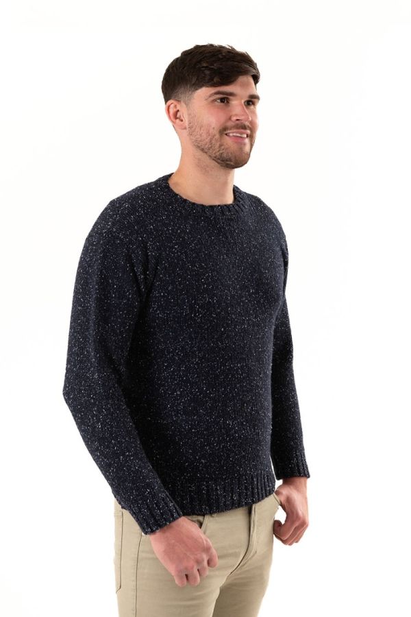 mens blue wool chunky crew neck jumper sweater navy