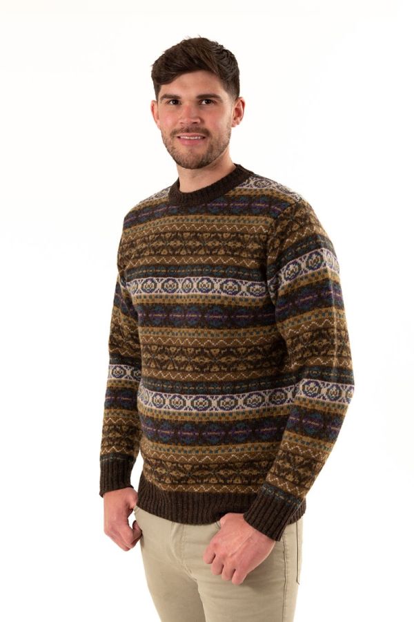 mens brown purple fair isle jumper sweater drumtochty