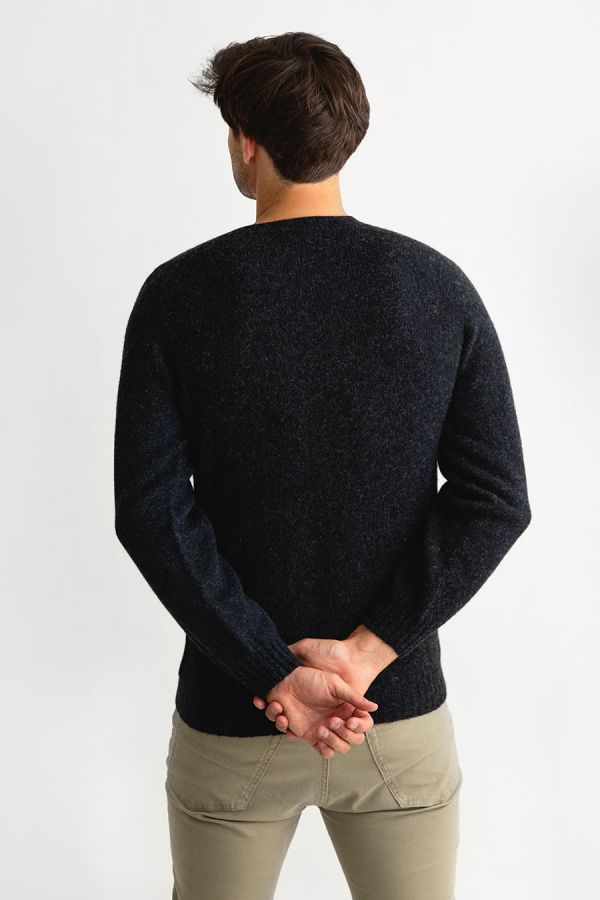 Mens shetland wool charcoal grey jumper sweater