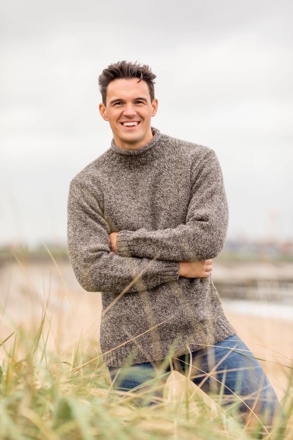 Mens chunky roll neck jumper. undyed wool