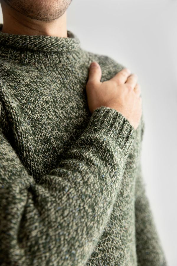 mens chunky scottish wool green jumper sweater roll neck