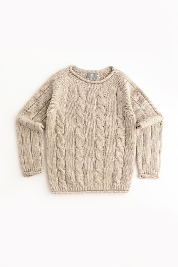Mens chunky wool cable jumper sweater beige 