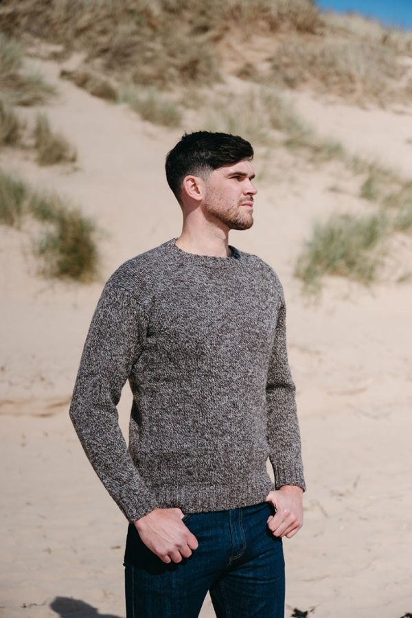 mens chunky wool crew neck jumper sweater undyed brown yarn
