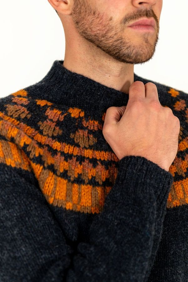 mens fairisle jumper sweater charcoal grey orange wool staffa