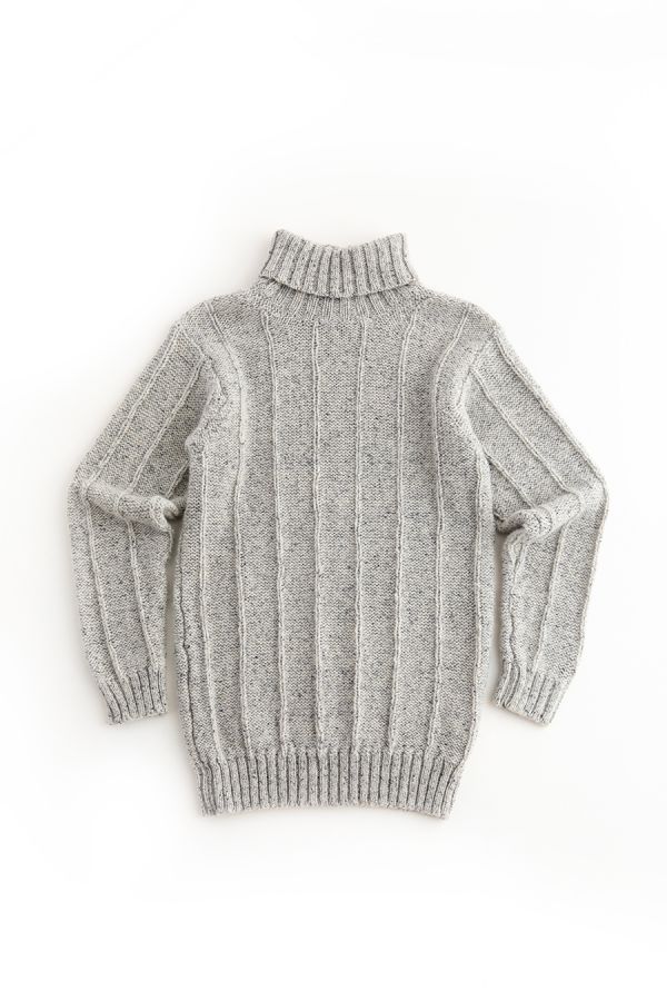 mens chunky wool polo neck jumper sweater grey gray needle rib