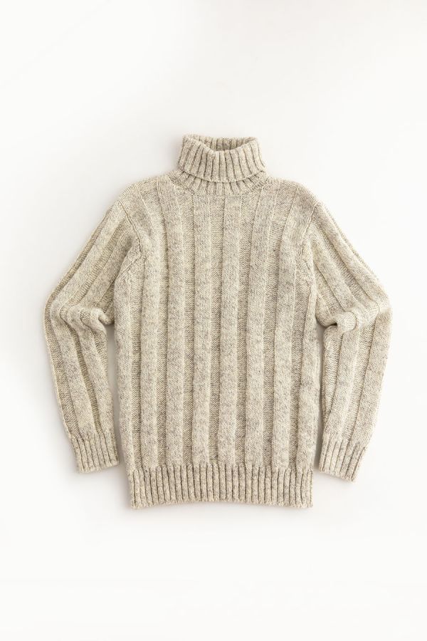 mens chunky wool ribbed polo neck jumper sweater natural undyed 