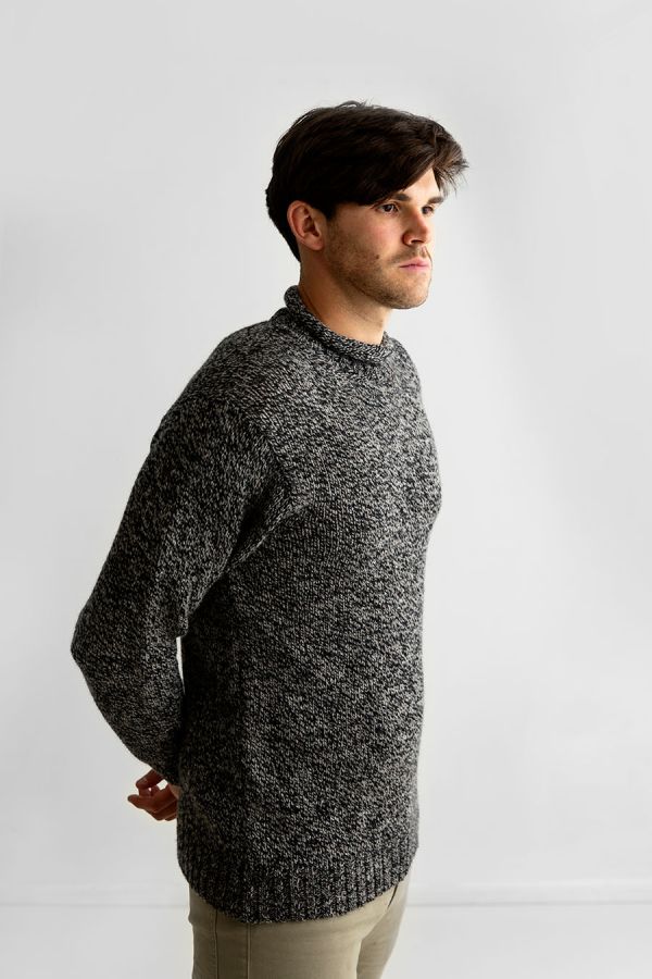 mens chunky black wool jumper sweater roll neck marl
