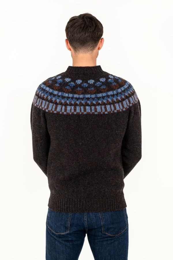 mens wool fair isle jumper sweater brown blue staffa