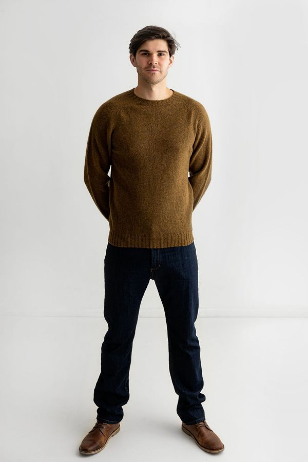 Mens Dark Olive Brown Shetland wool jumper sweater