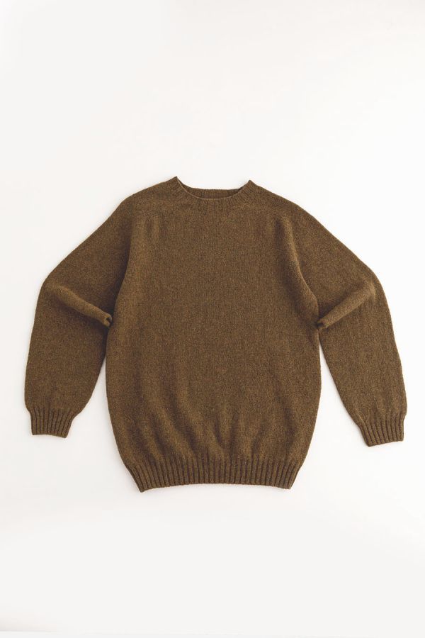 Mens dark olive brown shetland jumper sweater wool