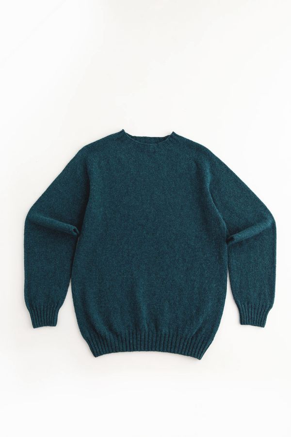 mens dark teal wool shetland jumper sweater saddle shoulder