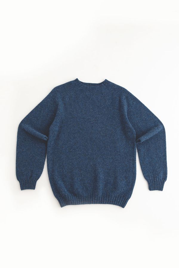 mens denim blue shetland wool jumper sweater saddle shoulder
