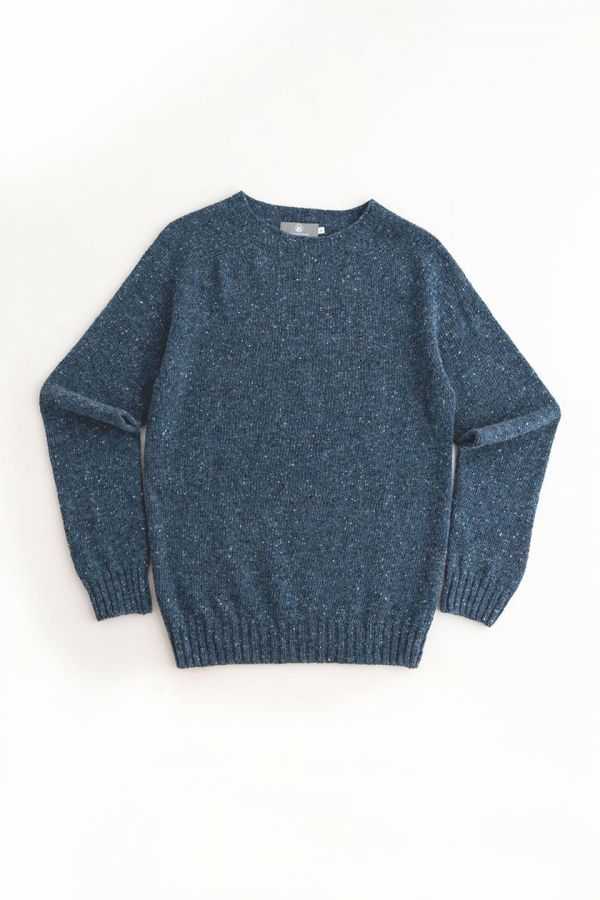 mens donegal blue merino wool jumper sweater saddle shoulder