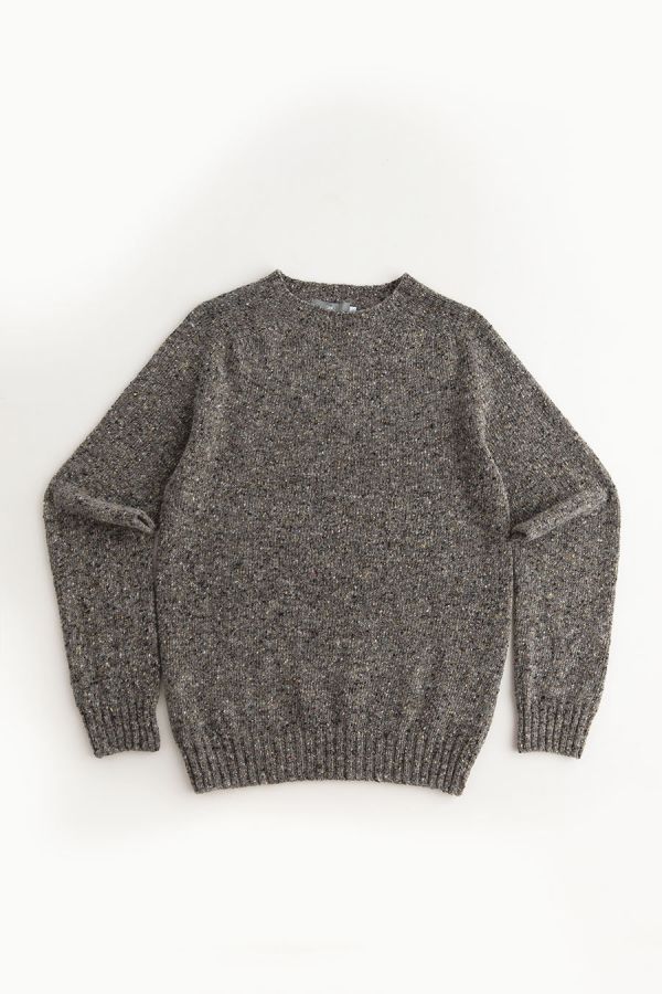 mens donegal grey merino wool jumper sweater saddle shoulder