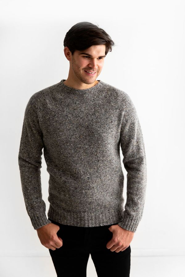 Mens donegal wool jumper sweater seamless saddle shoulder