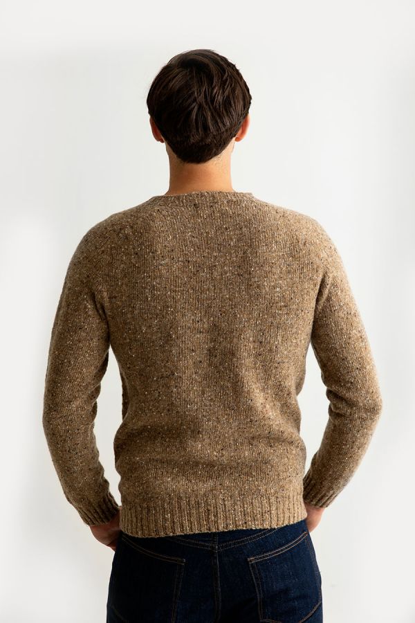 mens donegal wool sand brown jumper sweater seamless zero waste