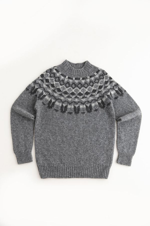mens fair isle grey wool jumper sweater brodgar yoke