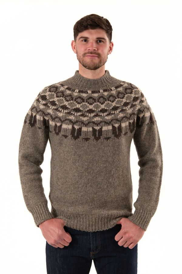 mens fair isle sweater jumper chunky brown wool brodgar