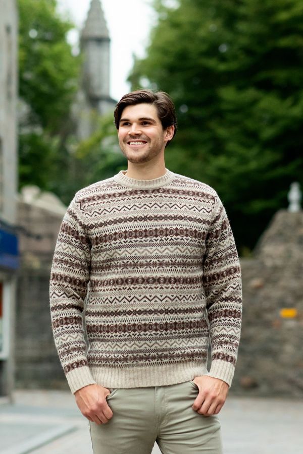 mens fair isle jumper sweater kinnaird beige brown wool