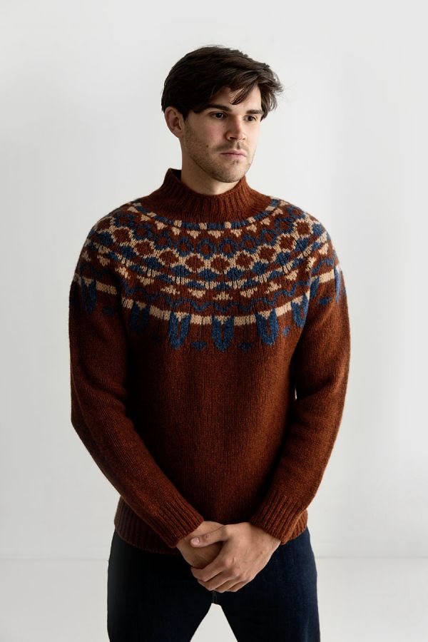mens fairisle sweater jumper rust chunky wool brodgar