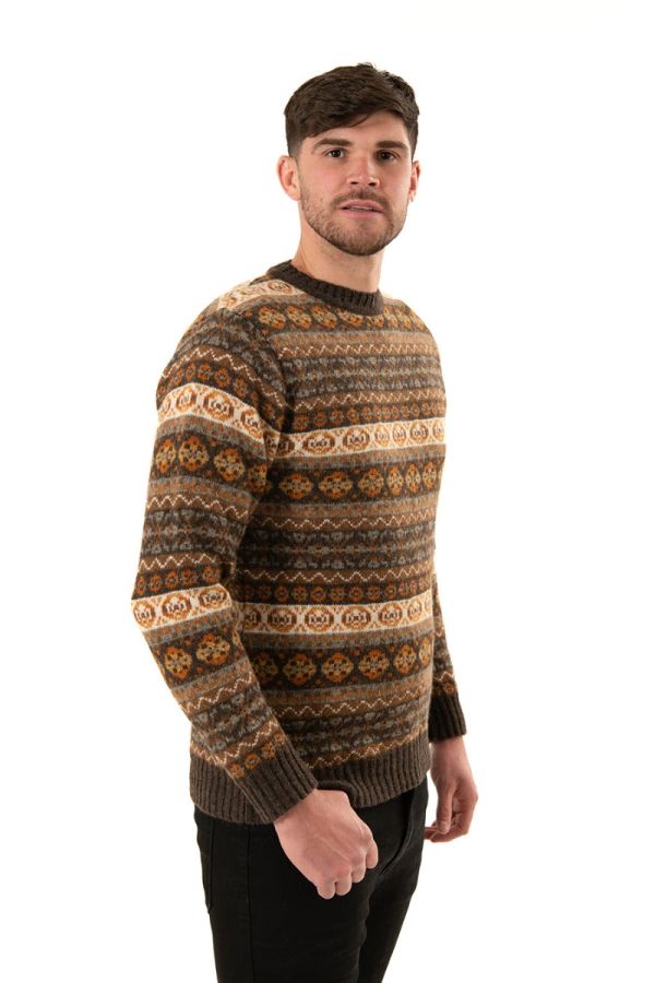 mens fairisle sweater brown orange shetland wool drumtochty
