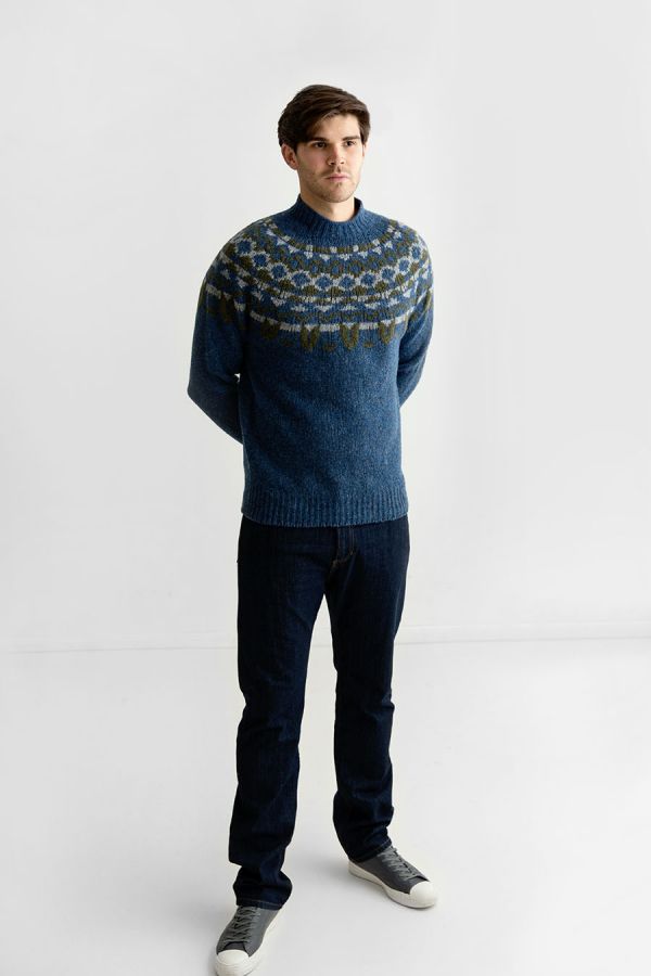 mens fair isle sweater shetland wool scottish blue brodgar