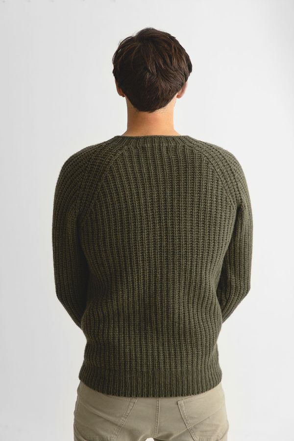 mens green wool fisherman rib sweater jumper geelong