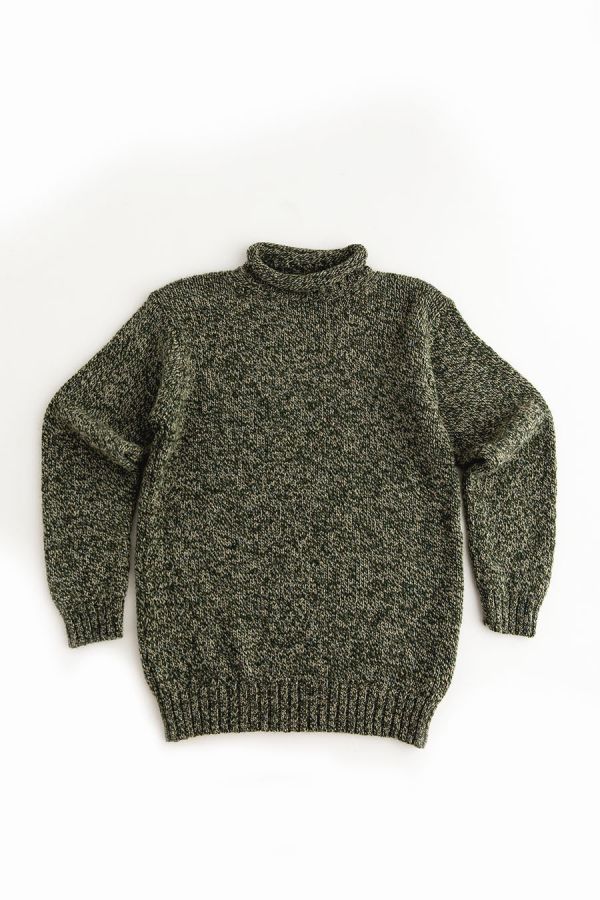 mens green marl wool jumper sweater roll neck