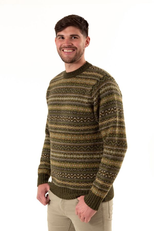 mens green fair isle sweater jumper shetland wool kinnaird
