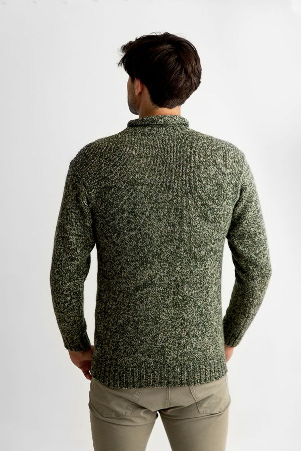mens roll neck jumper sweater green chunky wool