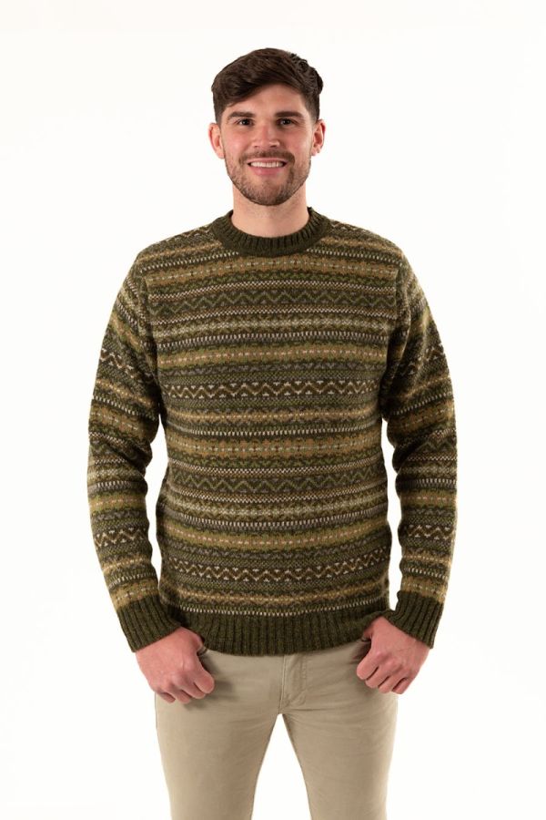 mens green shetland wool fair isle jumper kinnaird sweater