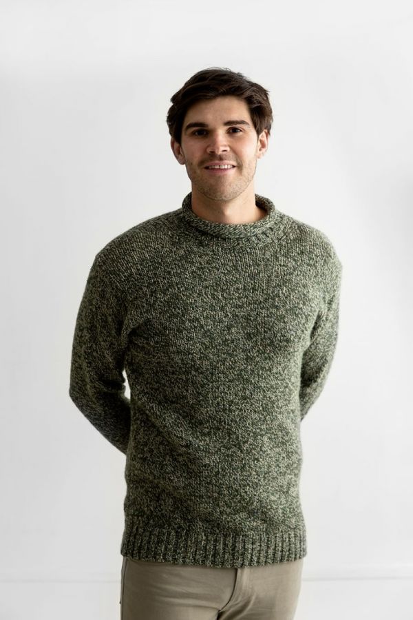 mens green wool jumper sweater roll neck chunky scottish