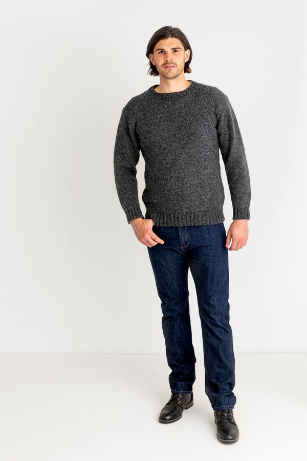 mens grey crew neck jumper sweater chunky scottish wool