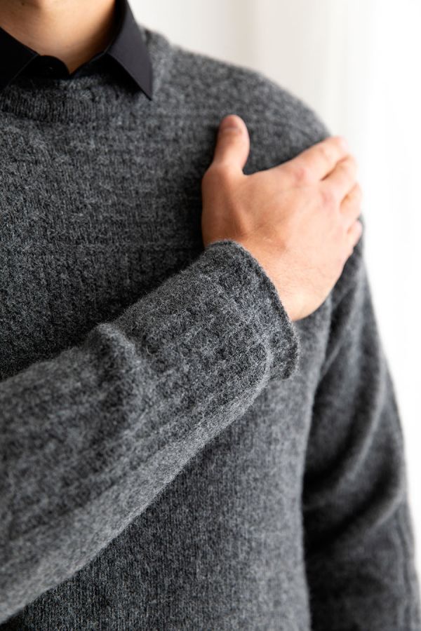 Mens shetland wool gansey jumper sweater grey gray