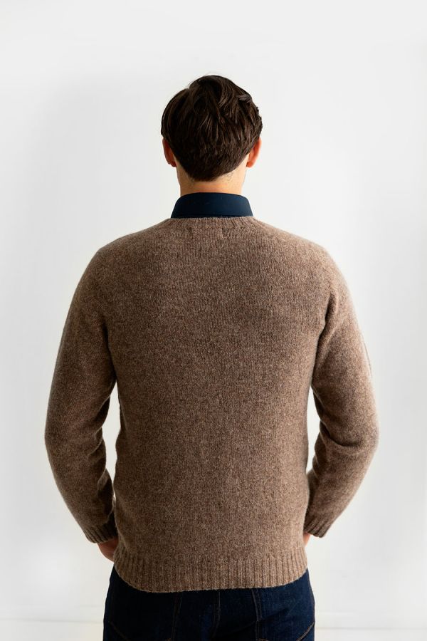 mens light brown shetland jumper sweater saddle shoulder back