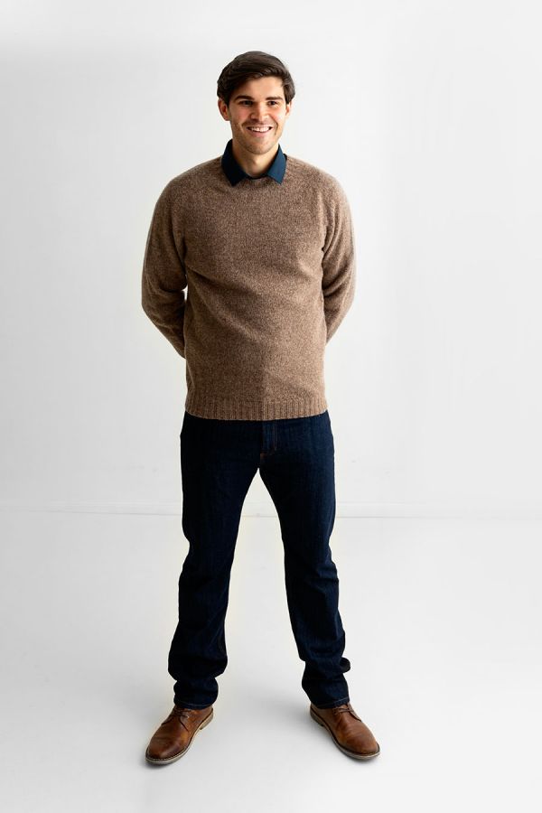 mens light brown shetland jumper sweater saddle shoulder 