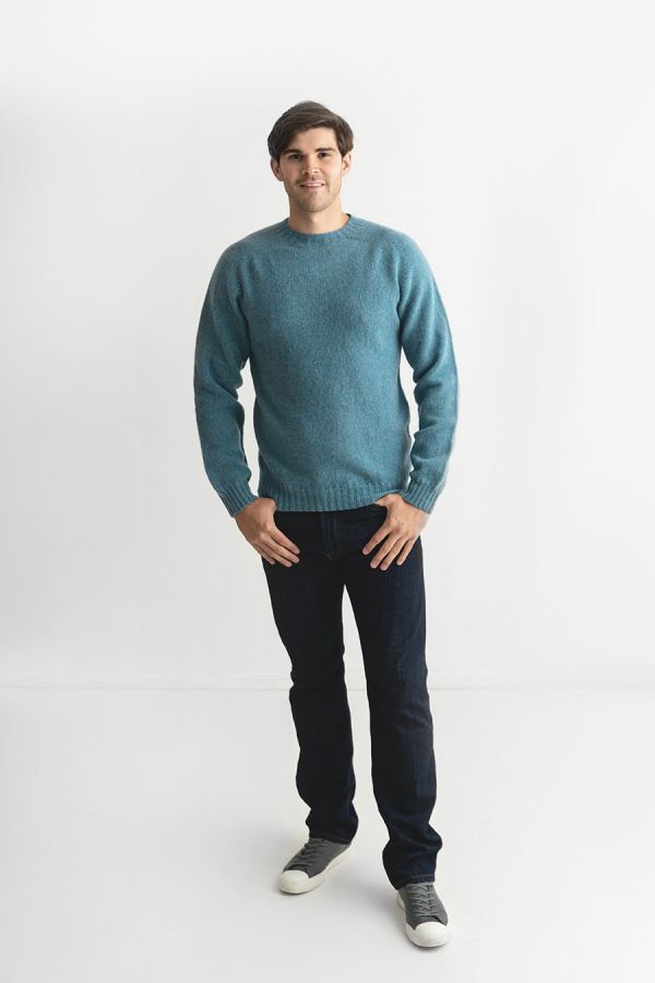 mens shetland jumper sweater light teal blue wool