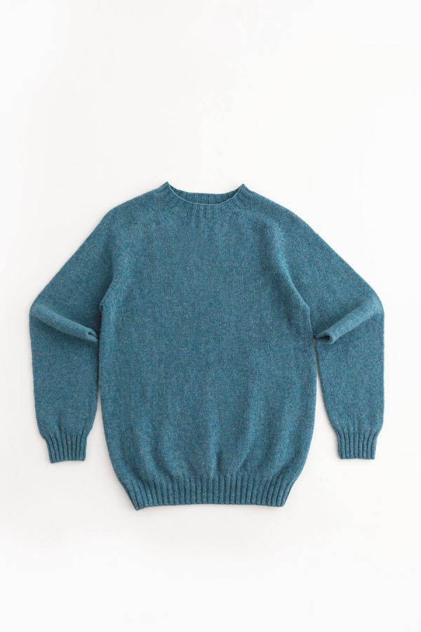 mens light teal wool shetland jumper sweater saddle shoulder