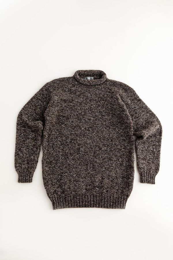 mens natural brown chunky wool roll neck jumper sweater undyed