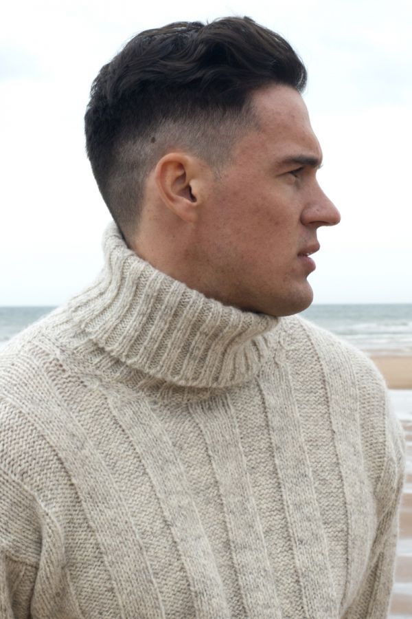 Mens natural ribbed polo neck jumper sweater 