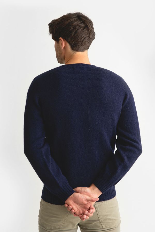 mens shetland wool jumper navy blue