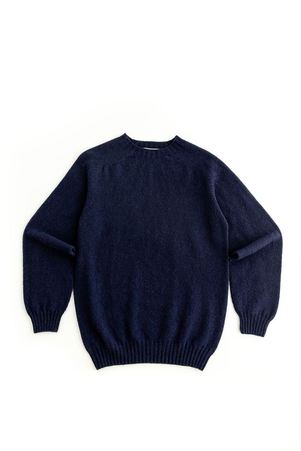 mens navy blue wool shetland jumper sweater saddle shoulder