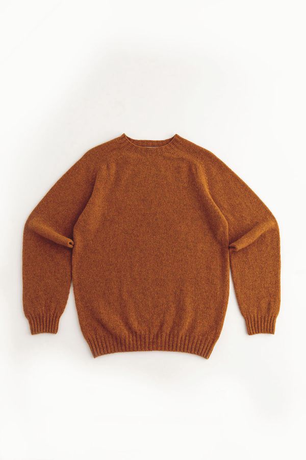 mens orange shetland wool jumper sweater saddle shoulder 
