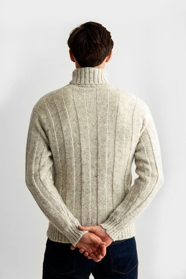 Mens natural undyed wool ribbed polo neck jumper sweater