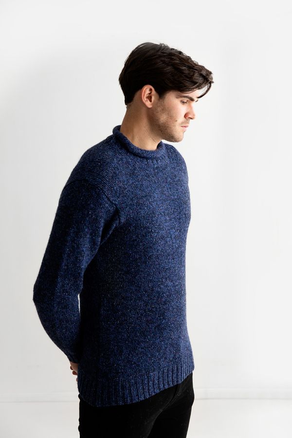 mens blue navy marl roll neck jumper sweater wool