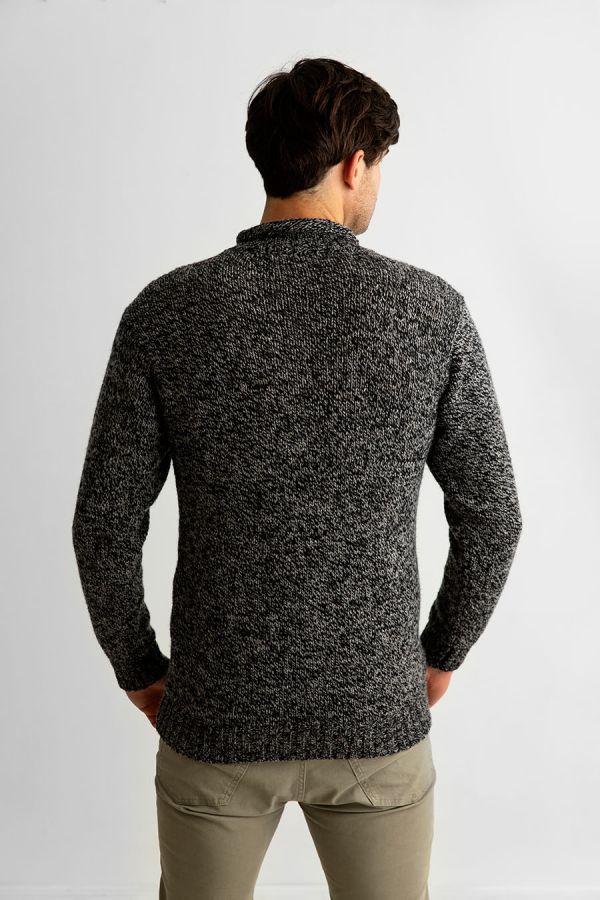 mens roll neck chunky jumper sweater black marl pebble