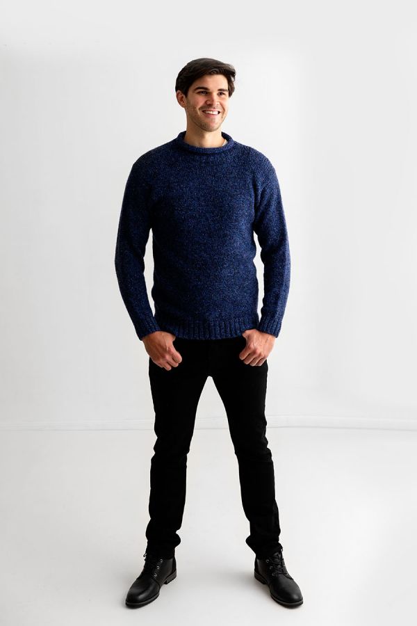 mens chunky wool blue roll neck sweater jumper